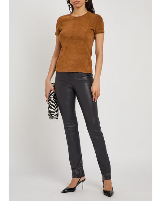Stouls Gray Newton Slim Leg Leather Trousers