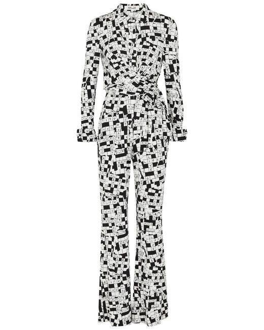 Diane von Furstenberg White Michele Printed Stretch-Jersey Jumpsuit