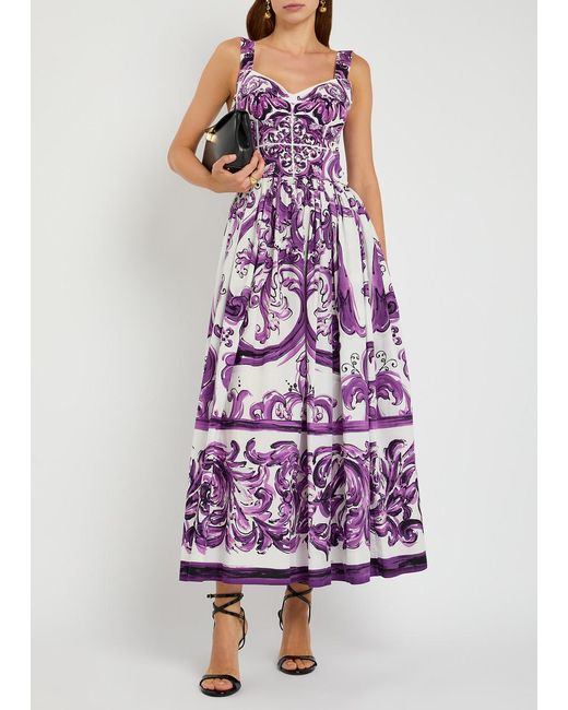 Dolce & Gabbana Purple Printed Cotton-Poplin Maxi Dress