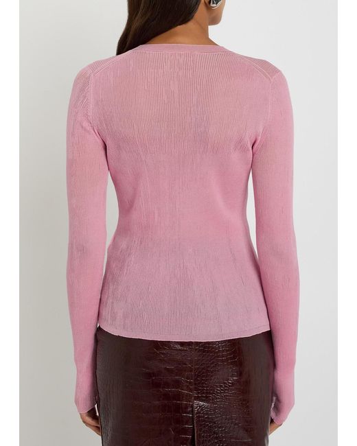 Khaite Pink Mosi Fine-Knit Silk Top