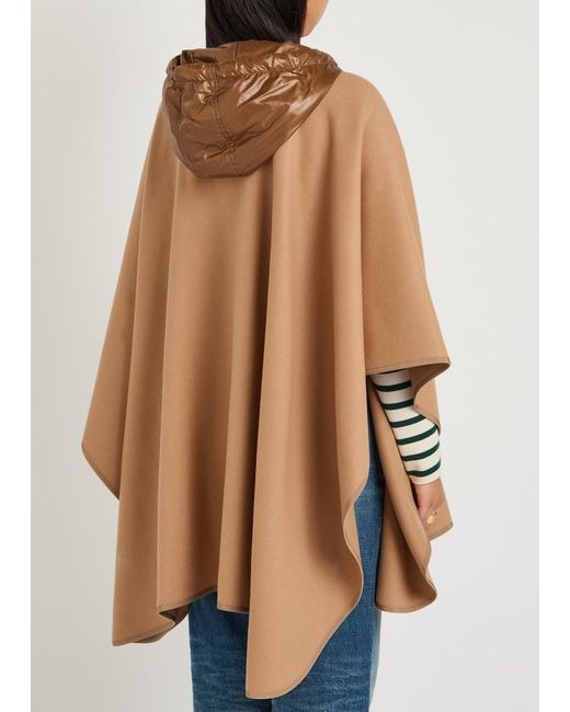 Moncler Natural Hooded Belted Wool-Blend Cape Coat
