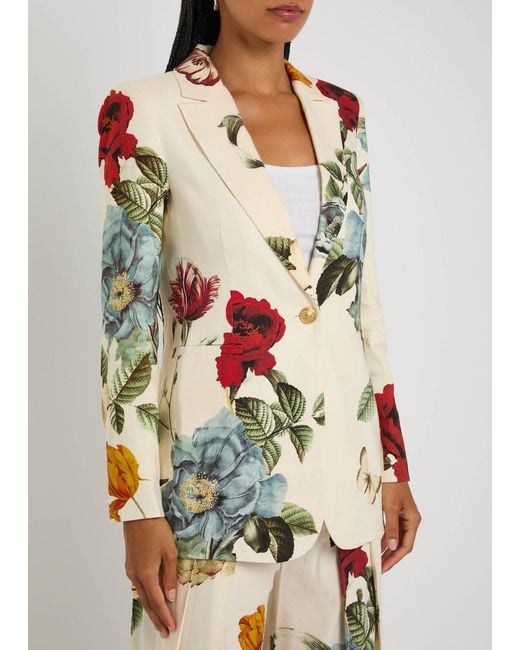 Alice + Olivia White Breann Floral Linen-Blend Blazer