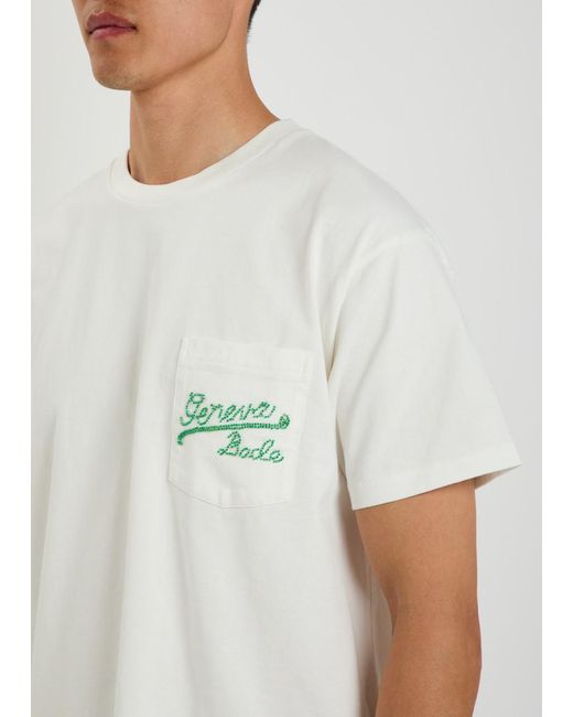 Bode White Geneva Beaded Cotton T-Shirt for men
