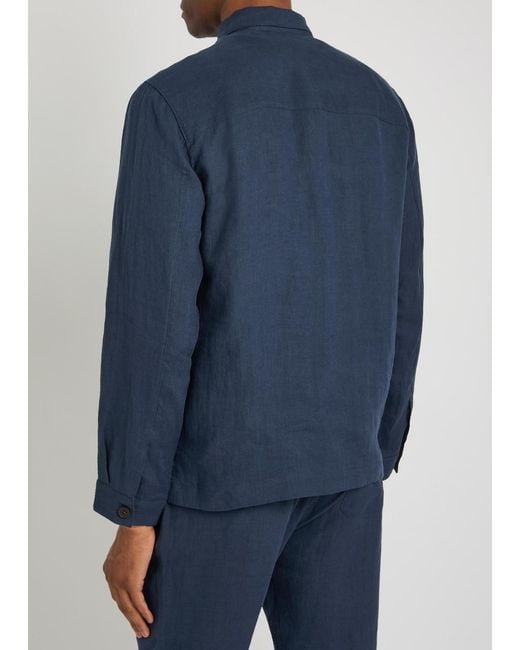 Sunspel Blue Linen Overshirt for men
