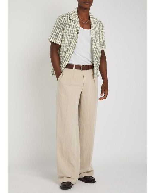 Percival Green Checked Textured-Knit Cotton-Blend Shirt for men