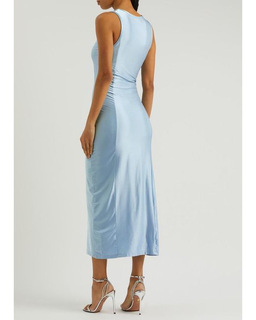 Rabanne Blue Ruched Satin-Jersey Midi Dress