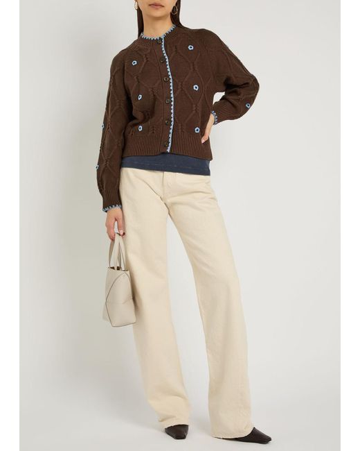 Rails Brown Laurie Floral-Appliquéd Cotton-Blend Cardigan