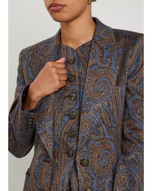 Etro Blue Paisley-Jacquard Blazer