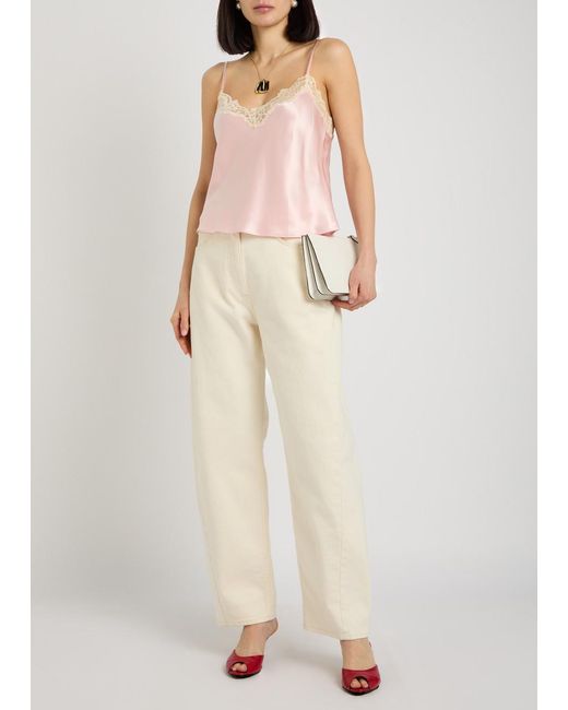 Reformation Pink Teddy Lace-Trim Silk Top