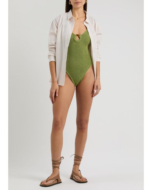 Hunza G Green Celine Seersucker Swimsuit