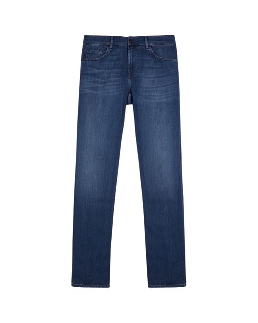 7 For All Mankind Blue Luxe Performance+ Straight-Leg Jeans, Jeans, Mid-Blu for men