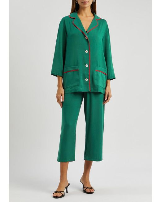 Sleeper Green Party Feather-trimmed Pyjama Set