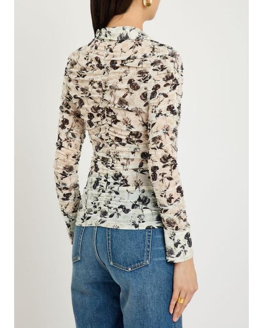 Alice + Olivia Natural Portia Ruched Mesh Top