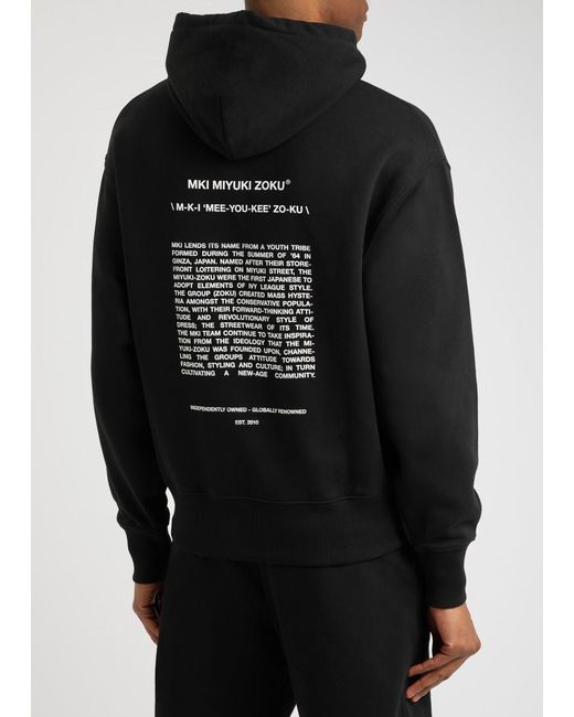 MKI Miyuki-Zoku Black Phonetic Printed Hooded Cotton-blend Sweatshirt for men