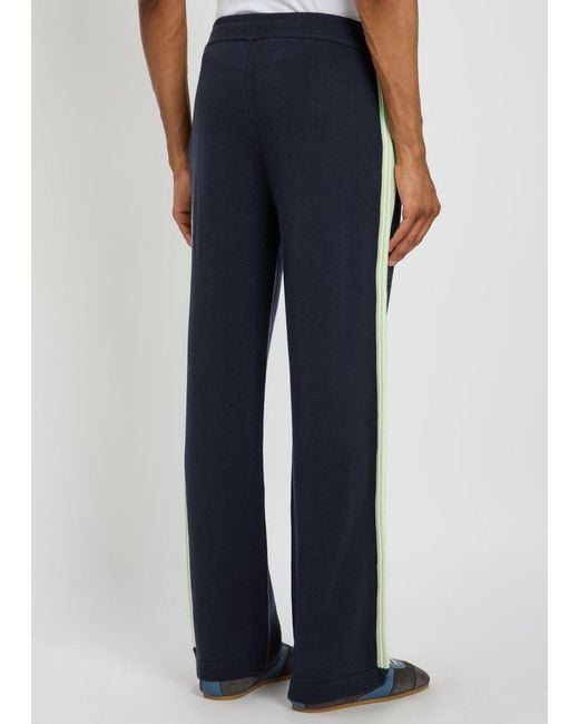 Casablanca Blue Logo-Embroidered Merino Wool Track Trousers for men