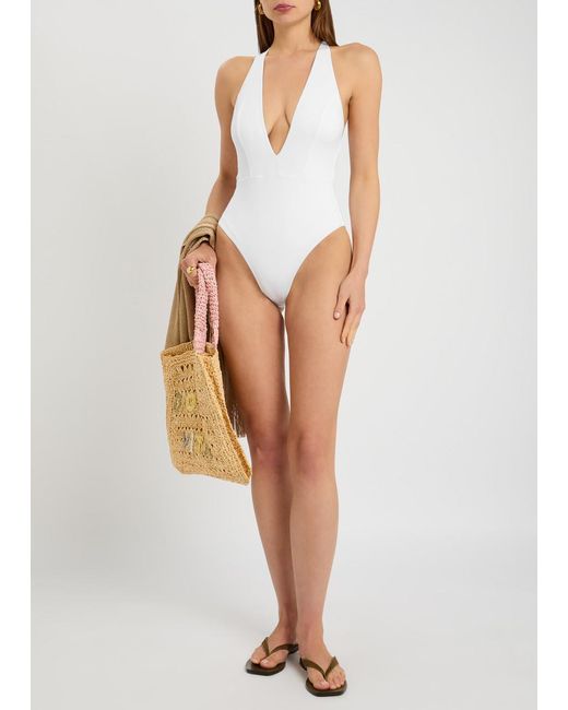Max Mara White Cristel Plunge Halterneck Swimsuit