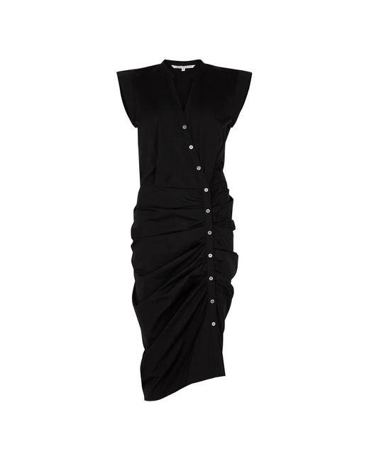 Veronica Beard Black Ruched Stretch-Cotton Shirt Dress