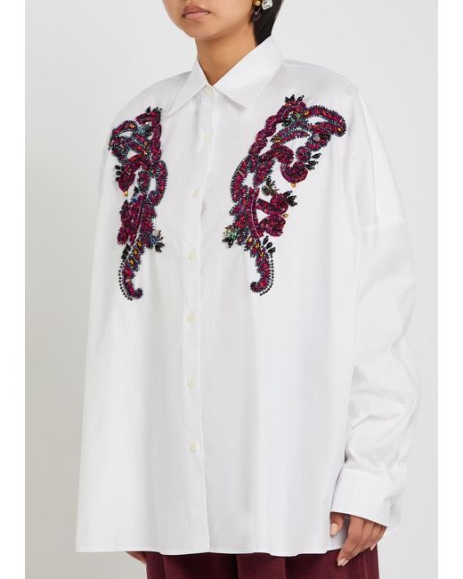 Dries Van Noten White Casia Embellished Cotton-Poplin Shirt