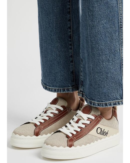 Chloé White Lauren Stone Canvas Sneakers, Sneakers, Stone, Canvas, Round Toe