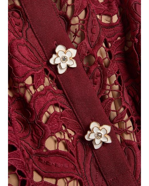 Self-Portrait Red Floral Guipure Lace Mini Shirt Dress