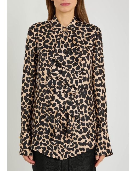 Balmain Black Leopard-Print Silk Blouse