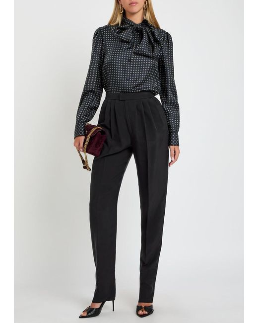 Saint Laurent Black Patterned Silk Blouse