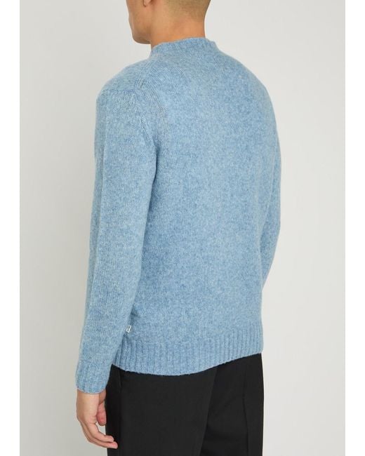 NN07 Blue Knit Wool-Blend Jumper for men