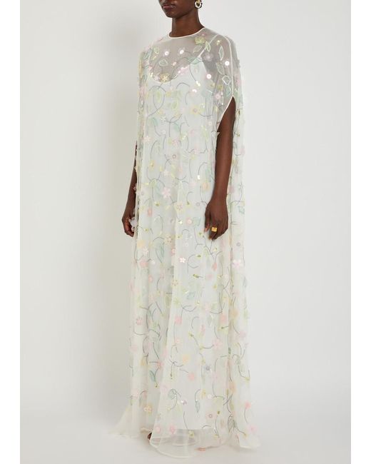 BERNADETTE White Elenore Floral-Appliquéd Chiffon Maxi Dress