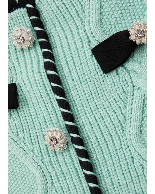 Self-Portrait Green Cable-knit Mini Skirt