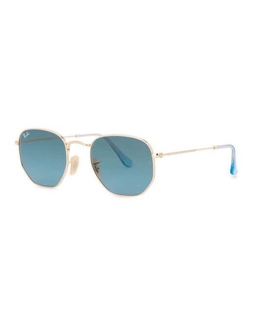 Ray-Ban Blue Tone Oval-Frame Designer Sunglasses, Sunglasses, Lenses, Metal, Transparent Tips, Designer Sunglasses, 100% Uv Protection
