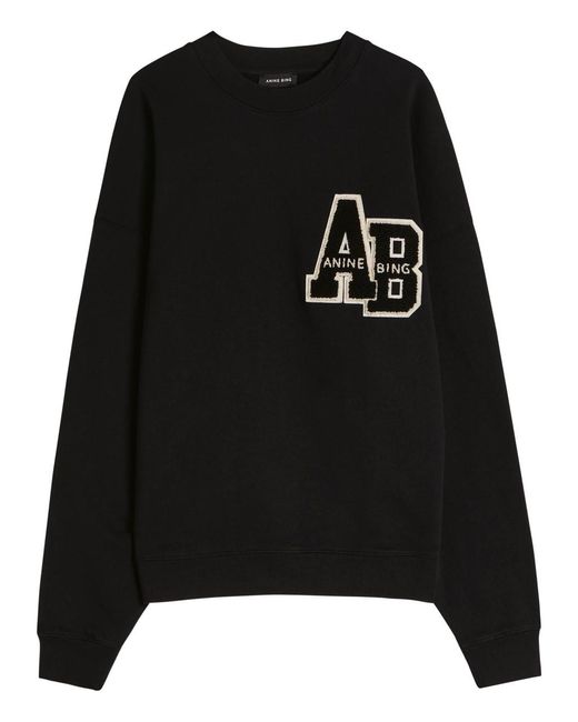 Anine Bing Black Miles Letterman Cotton Sweatshirt