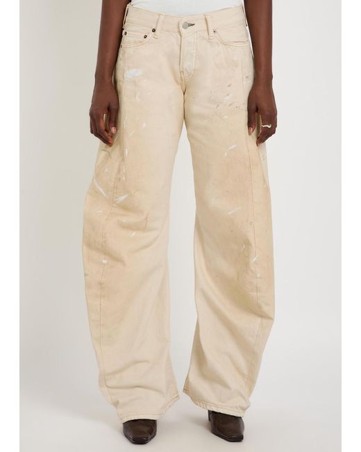 Acne Natural 2006F Paint-Splatter Curved Wide-Leg Jeans