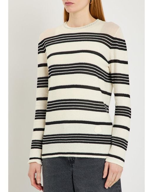 Moncler White Striped Fine-Knit Cotton-Blend T-Shirt