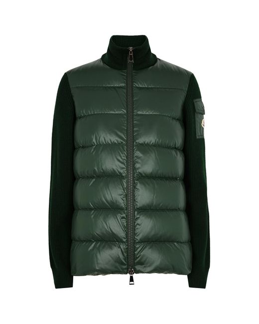 Moncler Green Quilted Shell And Wool Jacket, Dark, Jacket, Quilted