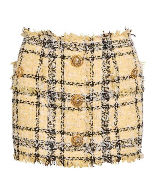 Balmain Metallic Checked Tweed Mini Skirt
