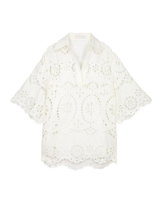 Zimmermann White Lexi Embroidered Cut-out Linen Tunic for men