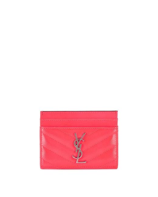 Saint Laurent Neon Pink Leather Card Holder