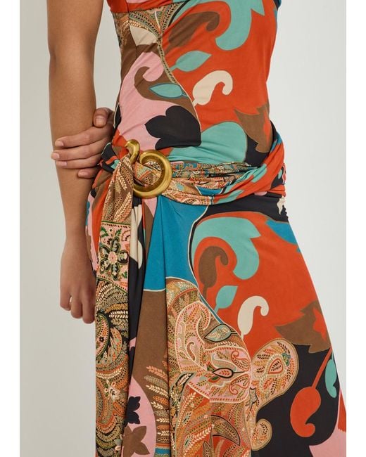 Etro Orange Printed Mesh-Jersey Maxi Dress