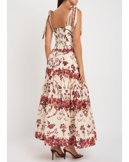 Alice + Olivia White Haven Floral-Print Stretch-Cotton Midi Dress