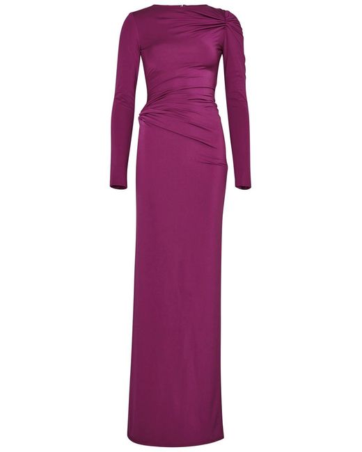 16Arlington Purple Nubria Ruched Satin-jersey Gown