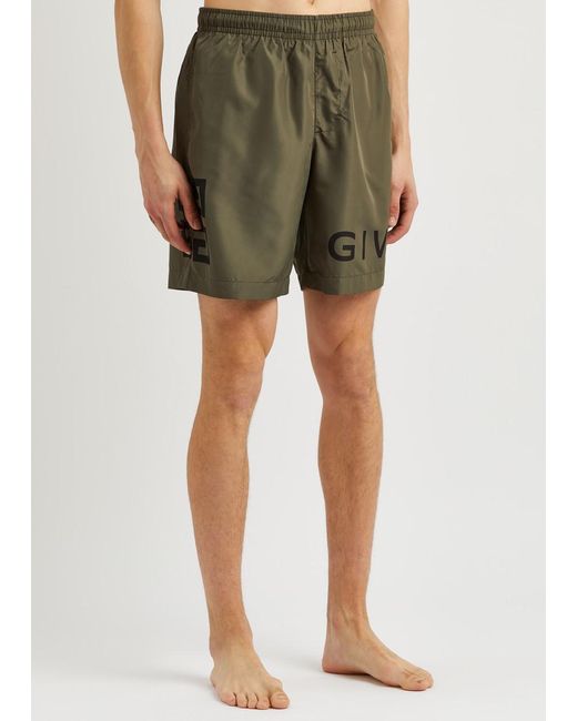 Givenchy Green Logo-Print Shell Swim Shorts for men