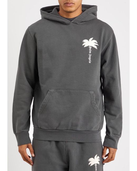 Palm Angels Gray The Palm Logo Hooded Cotton Sweatshirt for men
