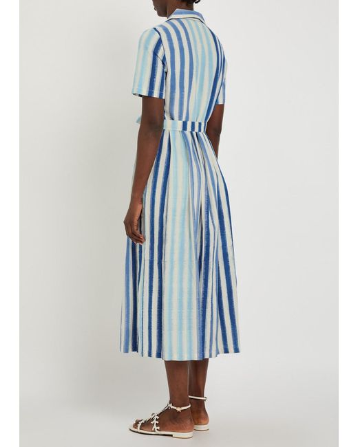 Emporio Sirenuse Blue Claudia Striped Cotton-Blend Midi Shirt Dress