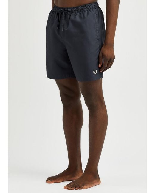 Fred Perry Blue Logo-Embroidered Shell Swim Shorts for men