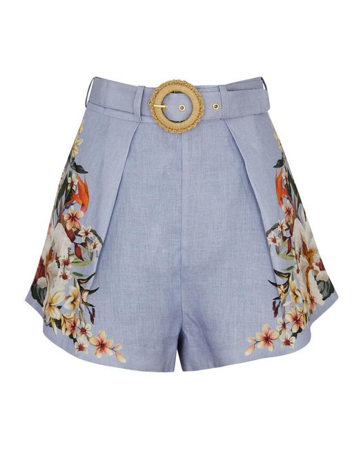 Zimmermann Blue Lexi Floral-print Linen Shorts