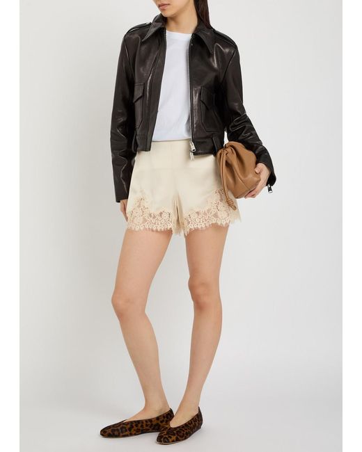Reformation White Fern Lace-Trim Satin Shorts