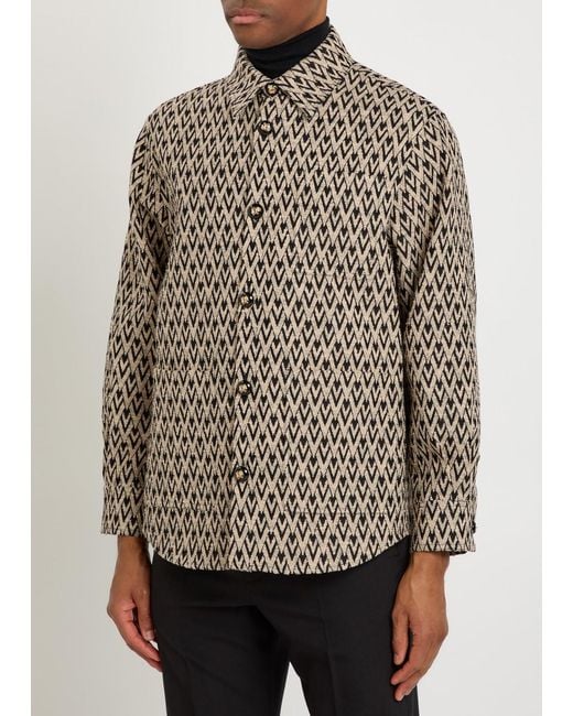 Valentino Garavani Brown Chevron Cotton And Silk-Blend Overshirt for men
