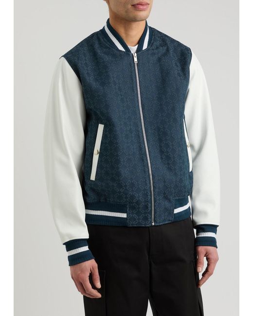 Givenchy Blue Logo-Jacquard And Leather Varsity Jacket for men