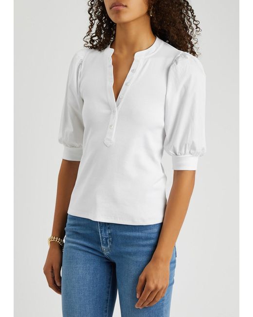 Veronica Beard White Coralee Ribbed Stretch-cotton Top