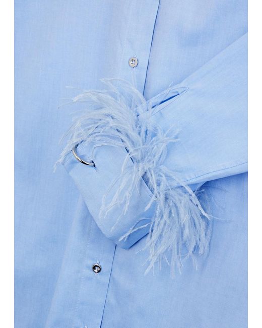 Marques'Almeida Blue Feather-trimmed Cotton Shirt